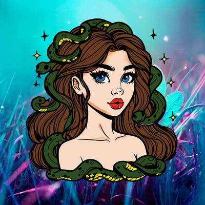 realistic girl with snakes as hair