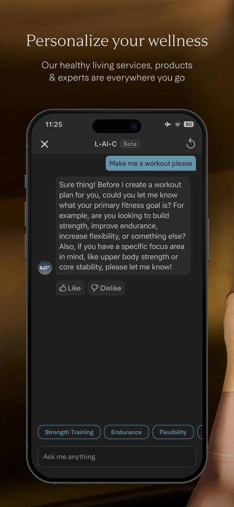 Life Time Digital app AI companion chat interface for personalized wellness