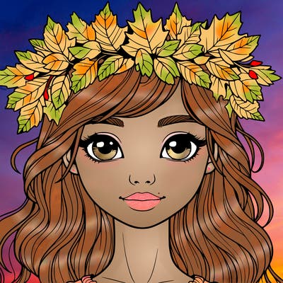 realistic girl with fall leaf crown
