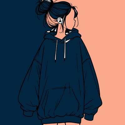 realistic girl with a oversized sweatshirt on and a bun