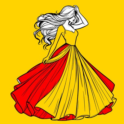 realistic woman with dress flowing in the wind