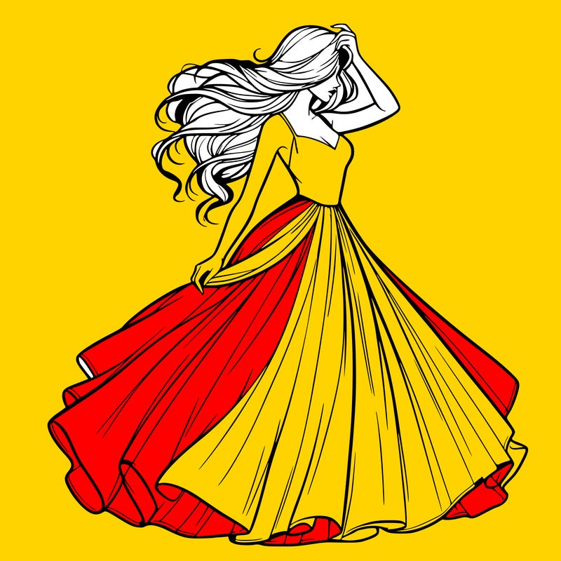 realistic woman with dress flowing in the wind