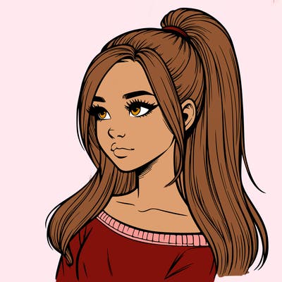 realistic girl with a high ponytail