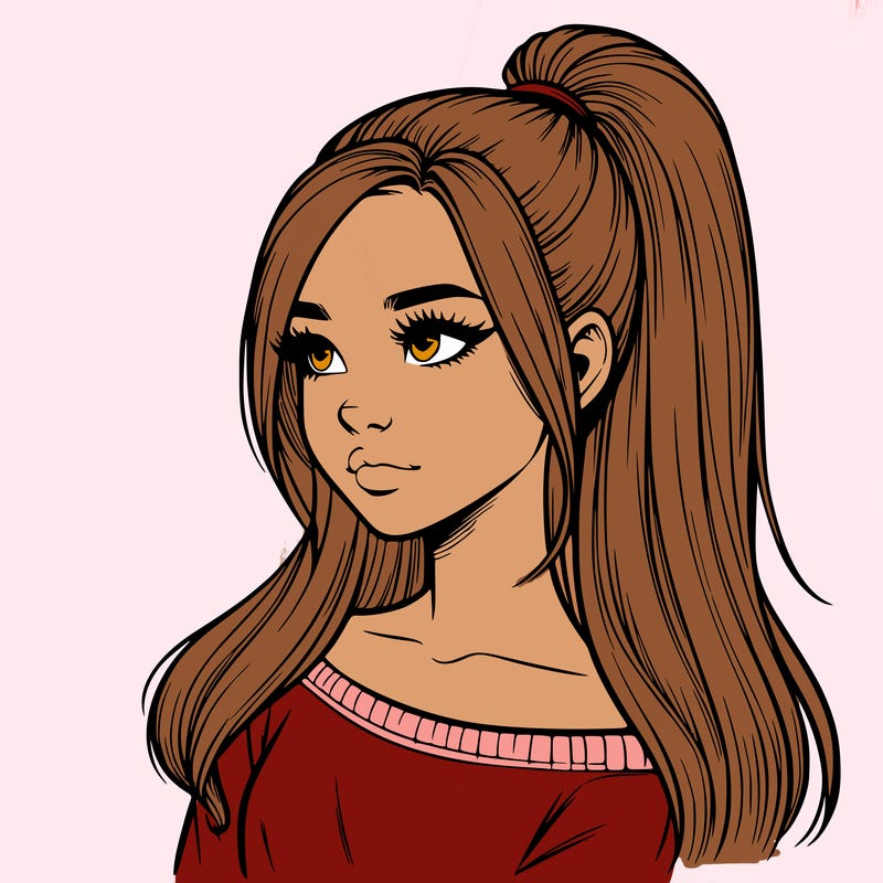 realistic girl with a high ponytail