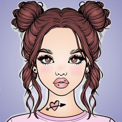 realistic girl with two buns in hair and lips
