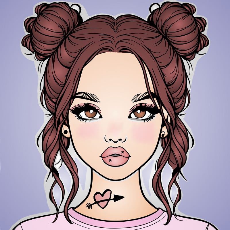 realistic girl with two buns in hair and lips