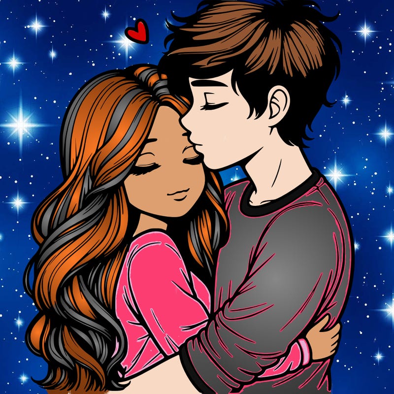 a realistic couple boy and girl hugging and kissing