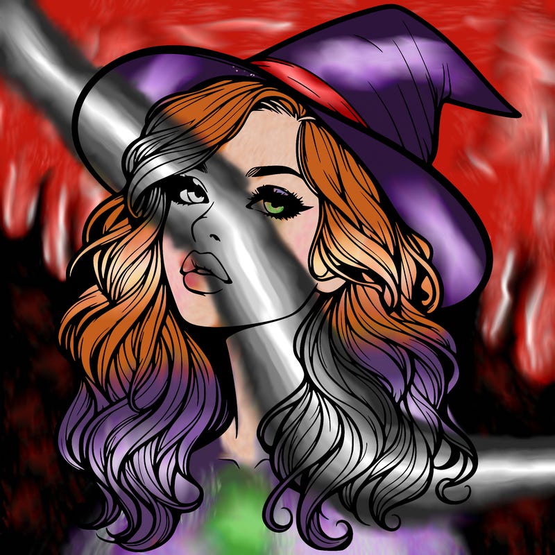 realistic witch girl with wavy hair and lips