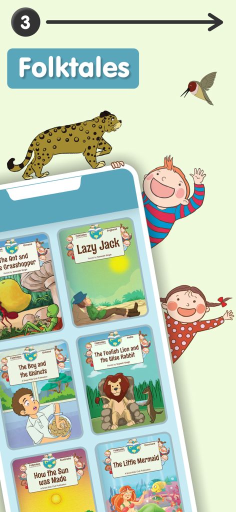 Digital library of children folktales including The Little Mermaid and Lazy Jack in the reading app