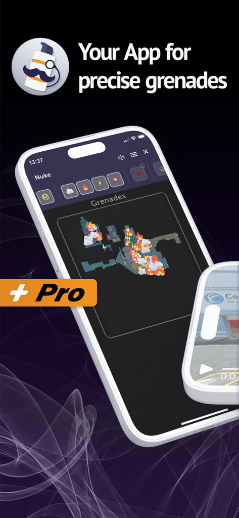 Smoke Baron - CS2 Nade Guide - Interface de l'application Smoke Baron montrant des lancers de grenades sur une carte tactique CS2