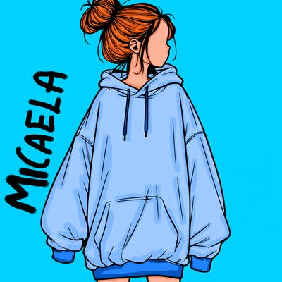 realistic girl with a oversized sweatshirt on and a bun