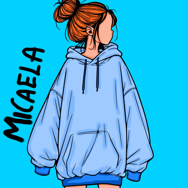 realistic girl with a oversized sweatshirt on and a bun