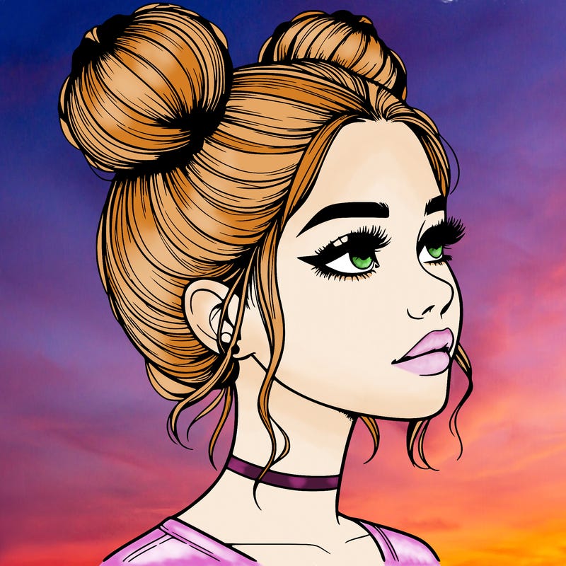 realistic girl with buns on the top of her head