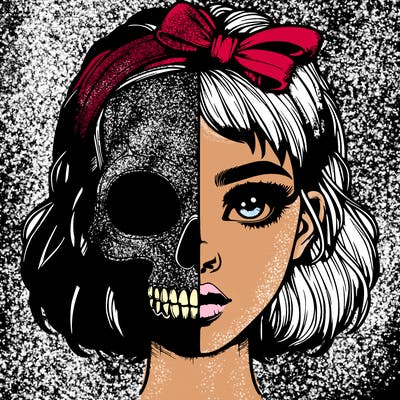 realistic girl with half skull mask