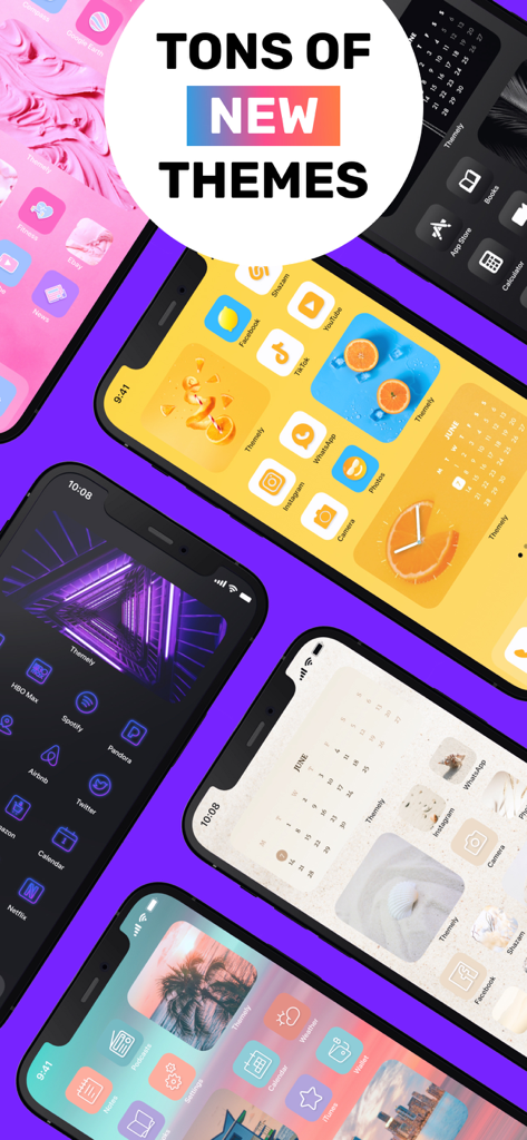 Themes - Icon Changer + Widget - A showcase of different aesthetic iPhone home screen themes with custom icons and widgets