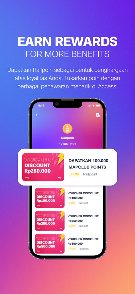 Access by KAI - Interfaz del programa de fidelización Access by KAI que muestra Railpoin y vales de descuento.