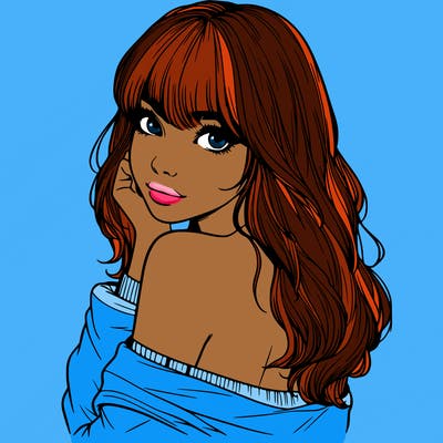 realistic girl with bangs looking over her shoulder