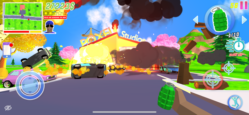 Dude Theft Wars FPS Open World - Jugabilidad llena de acción en Dude Theft Wars con explosiones y física ragdoll.