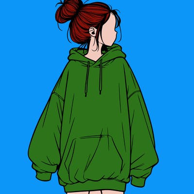 realistic girl with a oversized sweatshirt on and a bun