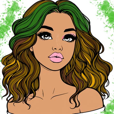 realistic girl with wavy hair and lips