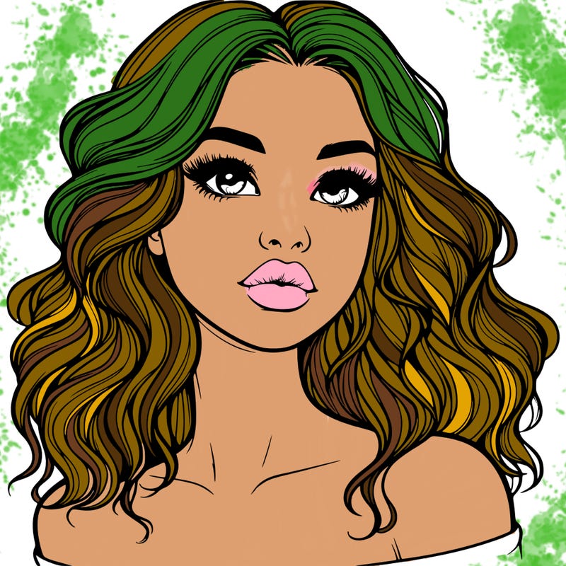 realistic girl with wavy hair and lips