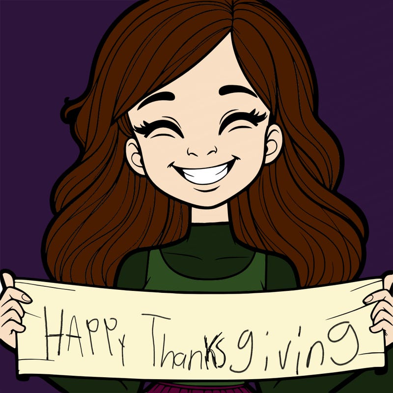 a realistic girl with a big smile under a blank banner