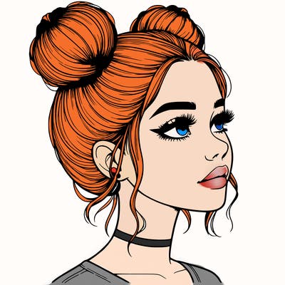 realistic girl with buns on the top of her head