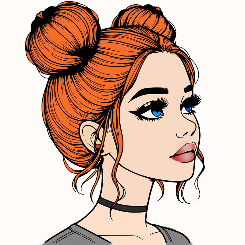 realistic girl with buns on the top of her head
