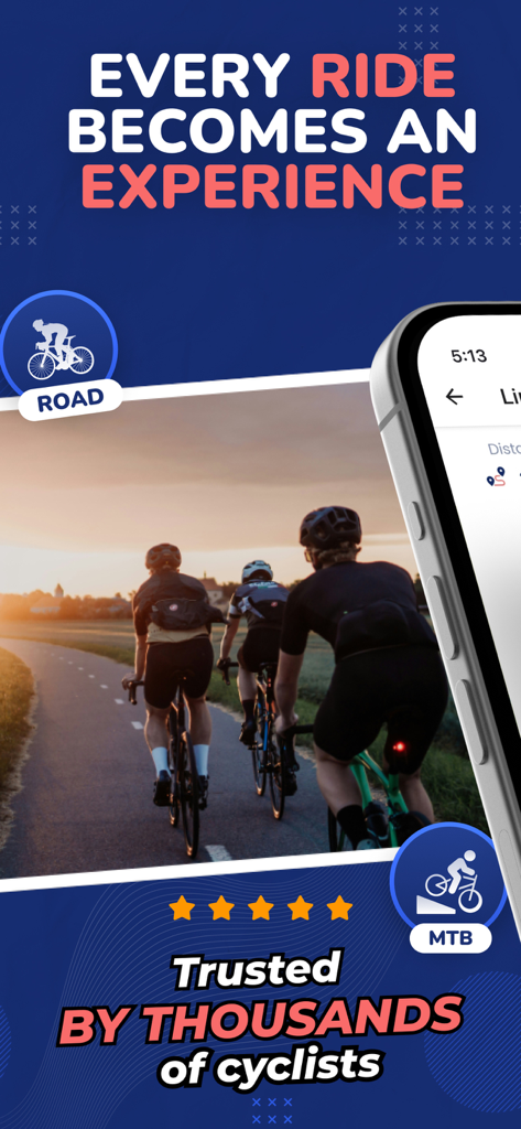 Bike GPS Navigation & Tracker - Cyclists riding on a road with the BikeCompanion GPS navigation app interface