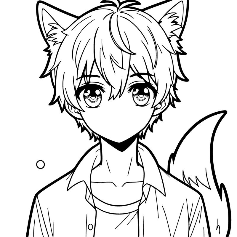 manga boy with fox eyes fox ears and fox tail