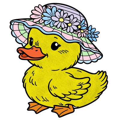 duckling wearing a flowery hat