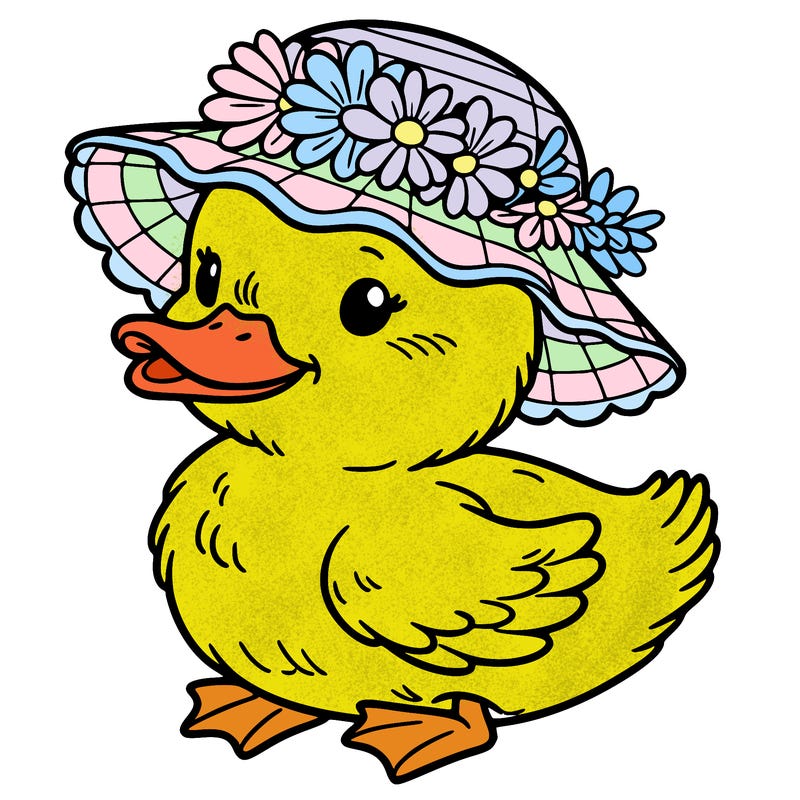 duckling wearing a flowery hat