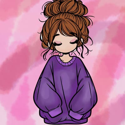 girl with baggy sweatshirt and messy bun