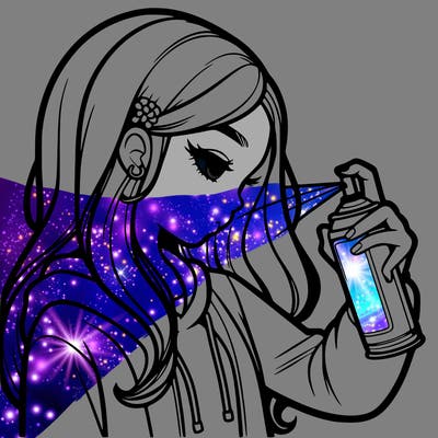 a realistic girl spray painting