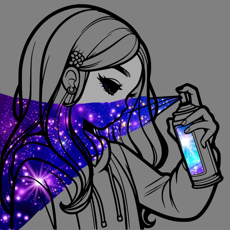 a realistic girl spray painting