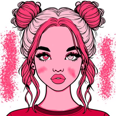 realistic girl with two buns in hair and lips
