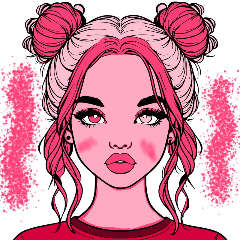 realistic girl with two buns in hair and lips