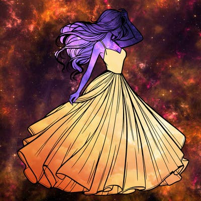 realistic woman with dress flowing in the wind