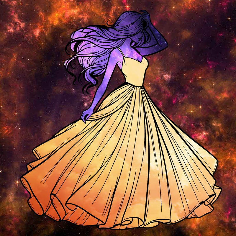 realistic woman with dress flowing in the wind