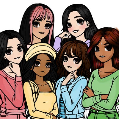 a group of girls realistic
