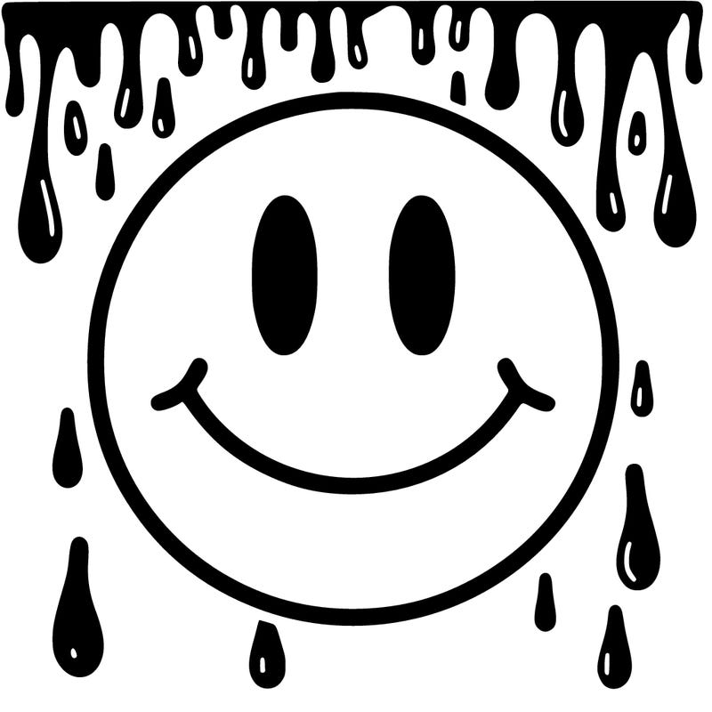 smiley face with drippy black and white background