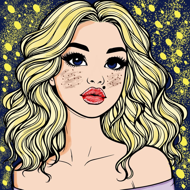 realistic girl with wavy hair and lips
