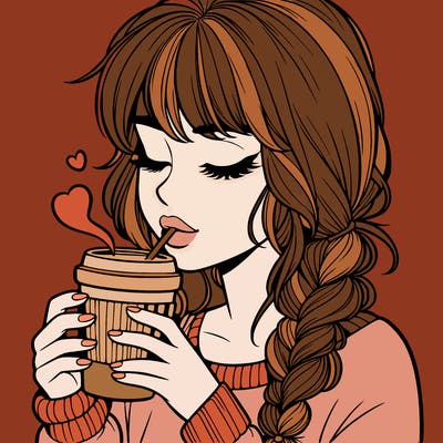 realistic girl drinking coffee