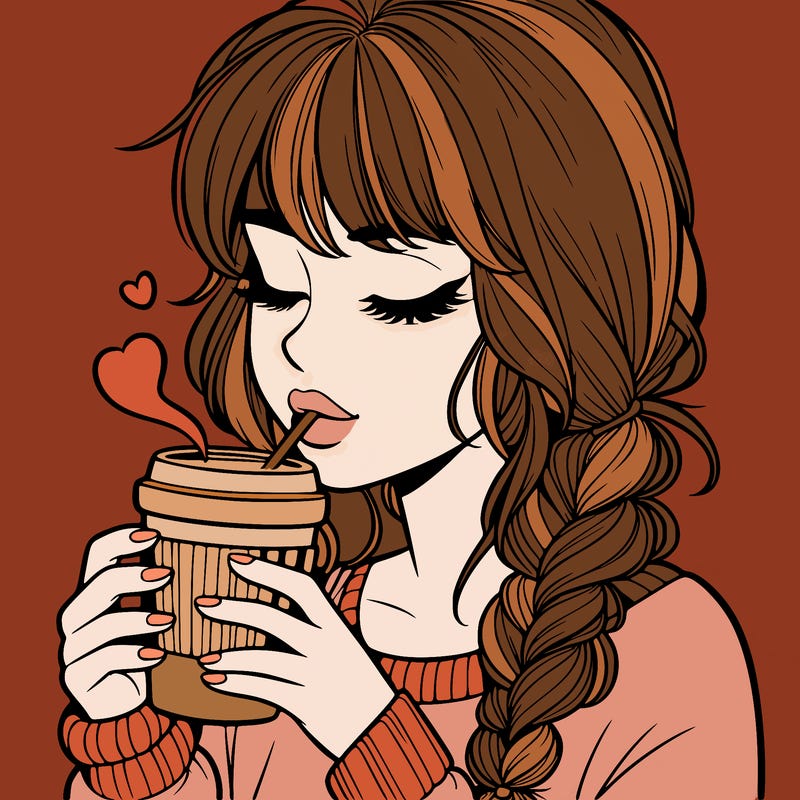 realistic girl drinking coffee