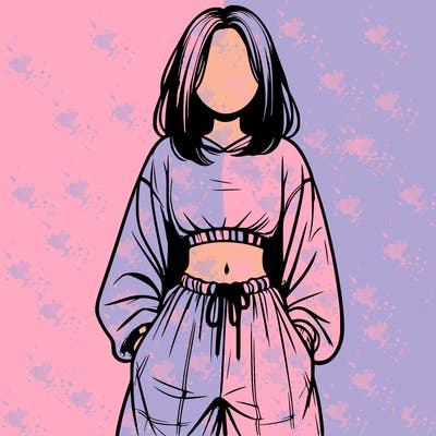 realistic girl faceless with baggy pants and a crop top