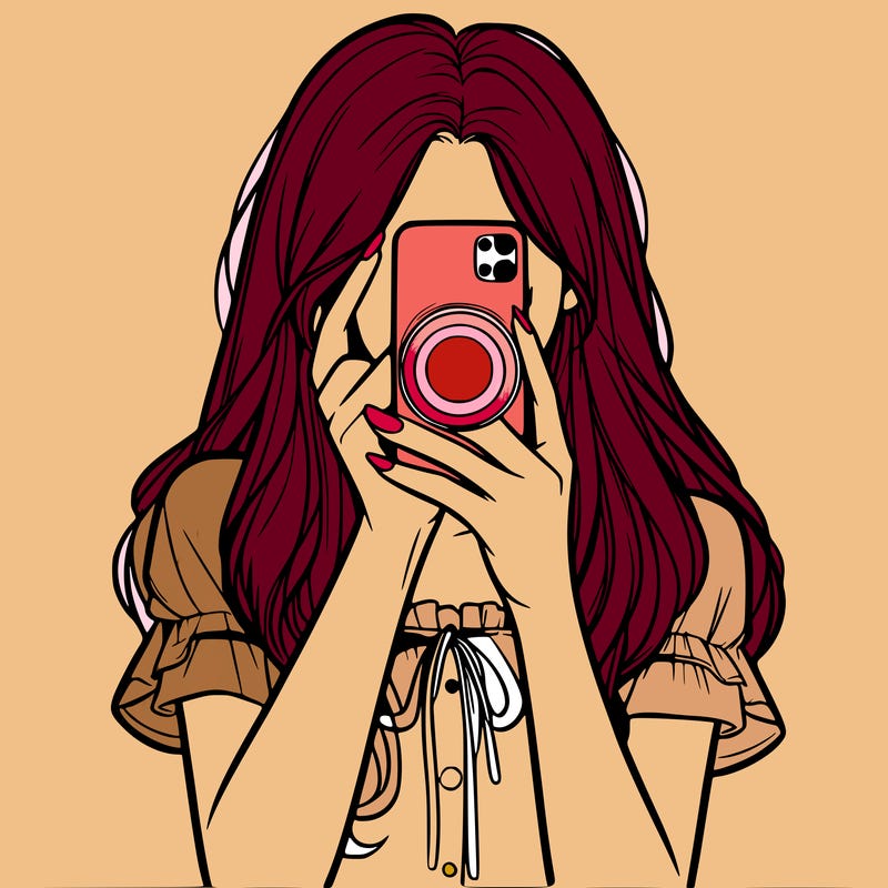 a realistic girl holding her phone taking pictures