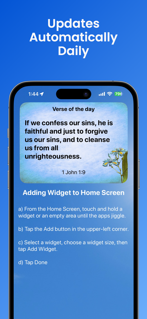 KJV Bible Verses Widget - KJV Bible widget showing a daily verse and home screen setup instructions