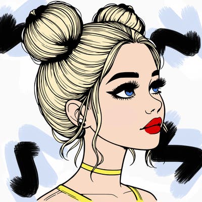 realistic girl with buns on the top of her head