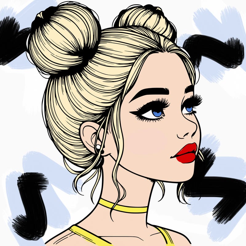 realistic girl with buns on the top of her head