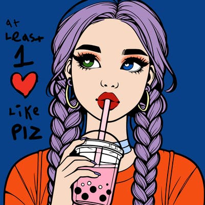 realistic girl with braided hair drinking boba